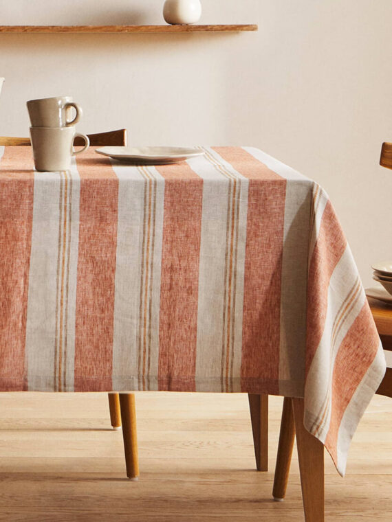 Big Striped Linen Tablecloth