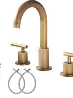 Antique Brass Widespread Bathroom Faucet with Drain Assembly