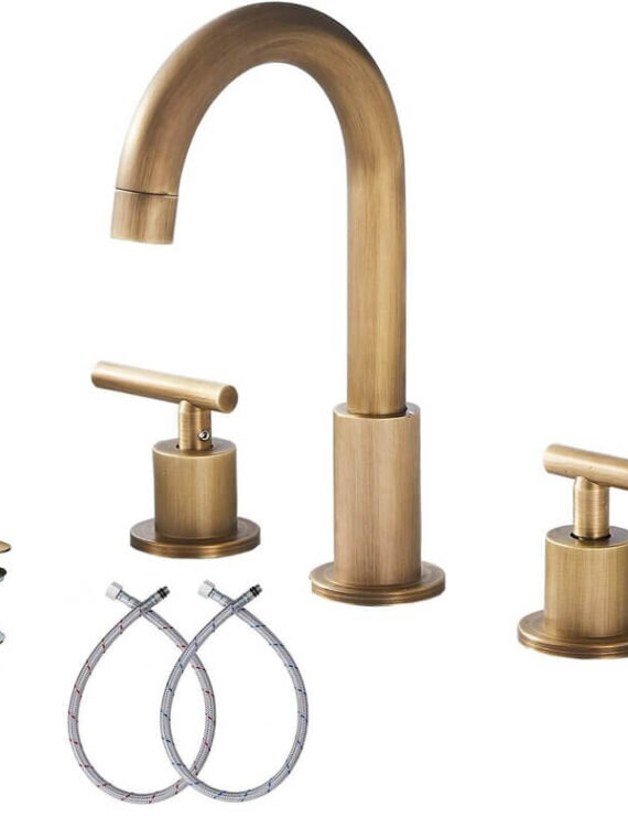 Antique Brass Widespread Bathroom Faucet with Drain Assembly