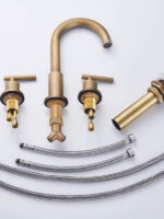 Antique Brass Widespread Bathroom Faucet with Drain Assembly